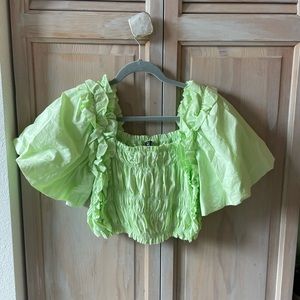 Zara Bright Green Size Small Puff Sleeve Top